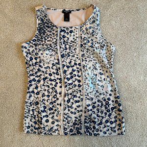 EUC Ann Taylor tank, tan with black & blue imprint, size XS